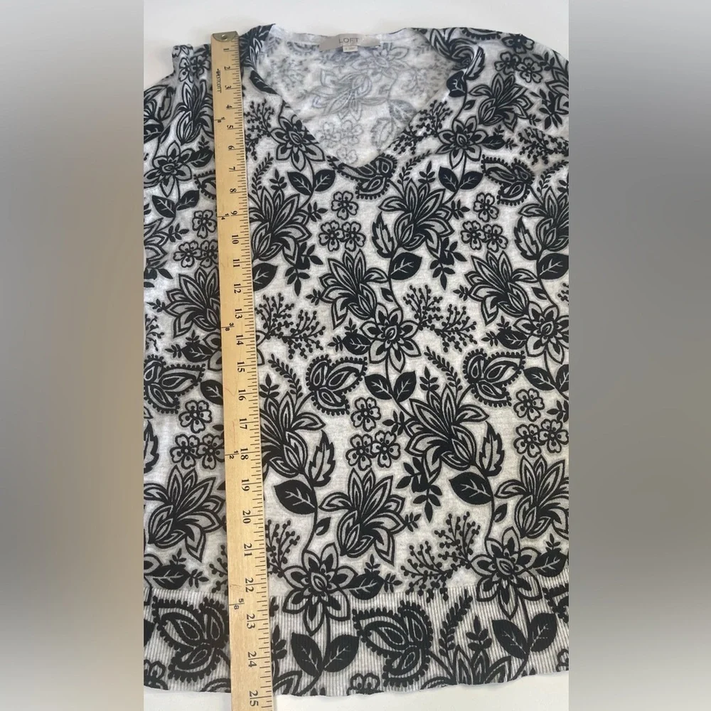 LOFT Black and White Fitted Blouse with Intricate Design - Picture 7 of 8